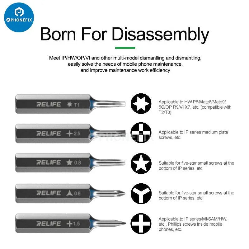 PhoneFix RL-724 High Precision Torque Screwdriver set for phone disassembly, 5-piece screwdriver tools for delicate electronics.