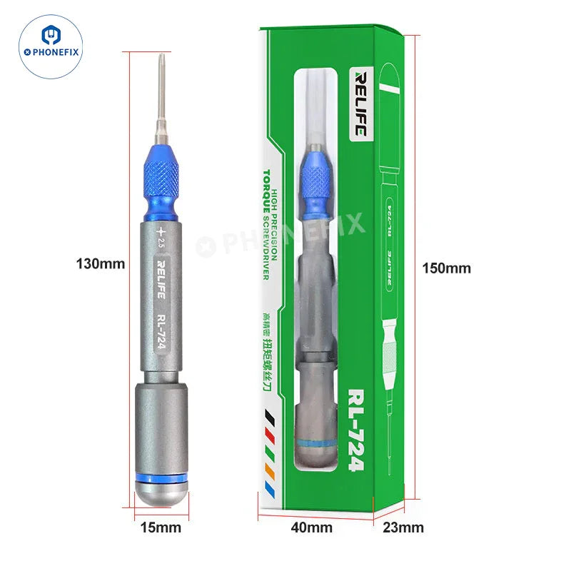 PHONEFIX RL-724 High Precision Torque Screwdriver set for phone disassembly, includes five screwdrivers for delicate electronic repairs.