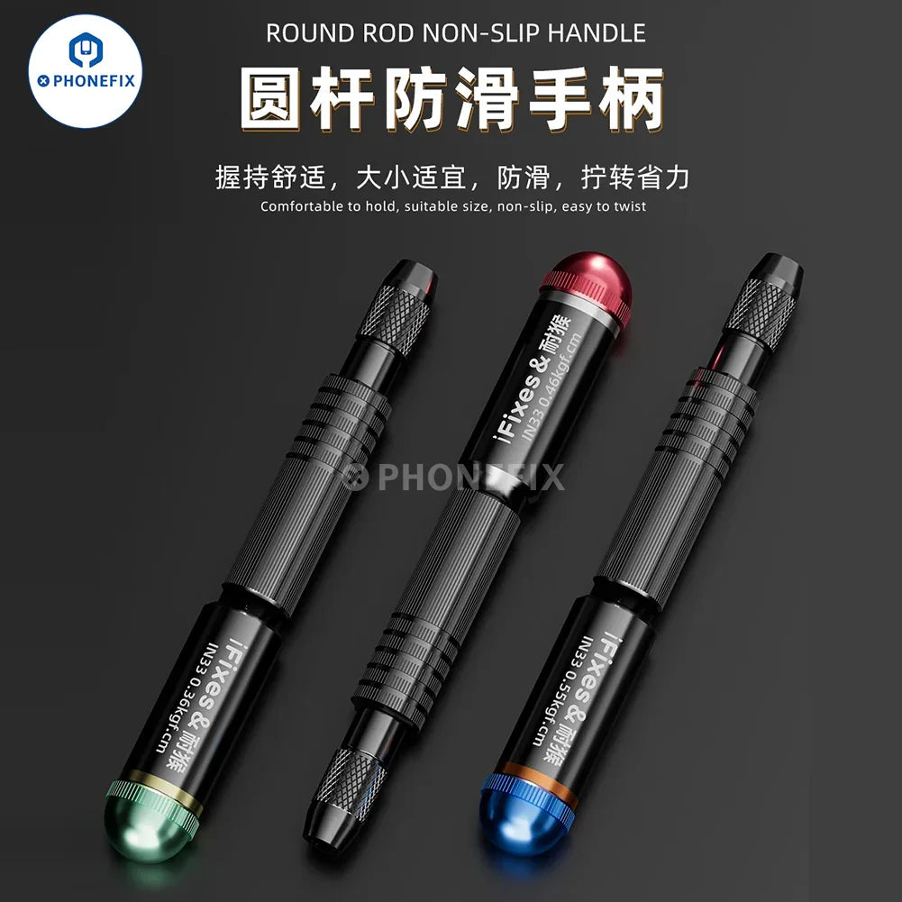 PhoneFix iN33 3D precision torque screwdriver for phone disassembly, showing a compact tool with ergonomic handle and interchangeable bits.