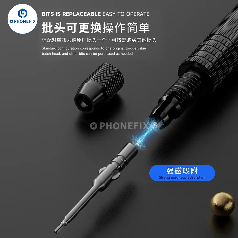 iFixes iN33 3D Precision Torque Screwdriver by PHONEFIX for phone disassembly, featuring a compact metal handle and interchangeable bits.