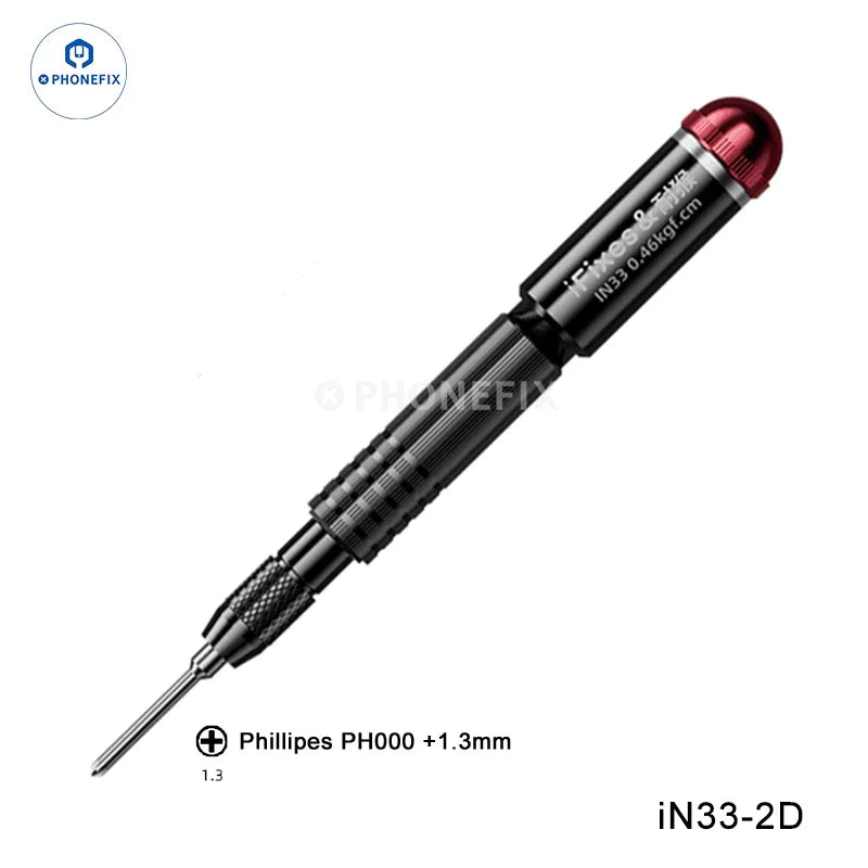PhoneFix iFixes iN33 3D precision torque screwdriver for phone disassembly, with ergonomic handle and precision tips.