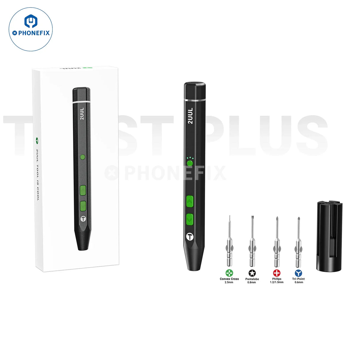 PHONEFIX 2UUL TWIST PLUS high-speed electric screwdriver for mobile repair, showing a compact screwdriver tool in use.