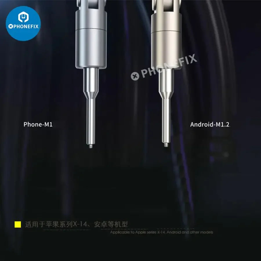 Stylo tournevis pour carte mère PhoneFix MIJING avec embouts magnétiques, utilisé pour les réparations électroniques et la manipulation précise des vis.