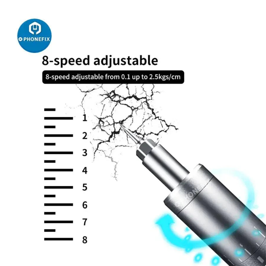 PhoneFix adjustable position electric screwdriver used for phone repair and dismantling, featuring precision screwdriver tools.