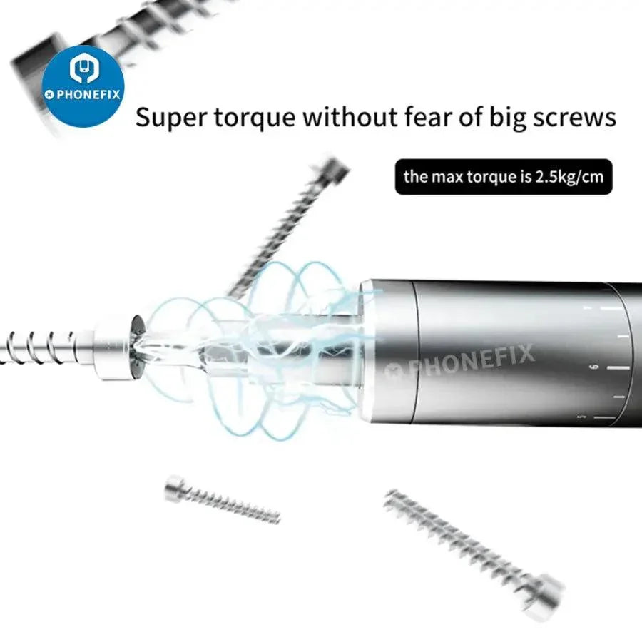 Adjustable position electric screwdriver by PHONEFIX for precise phone repair and dismantling, with ergonomic design and versatile functionality.