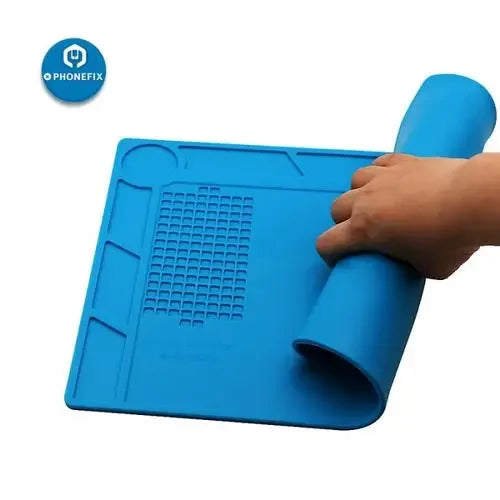 PHONEFIX silicone soldering mat and BGA welding pad with static control wrist strap for safe electronics repair.