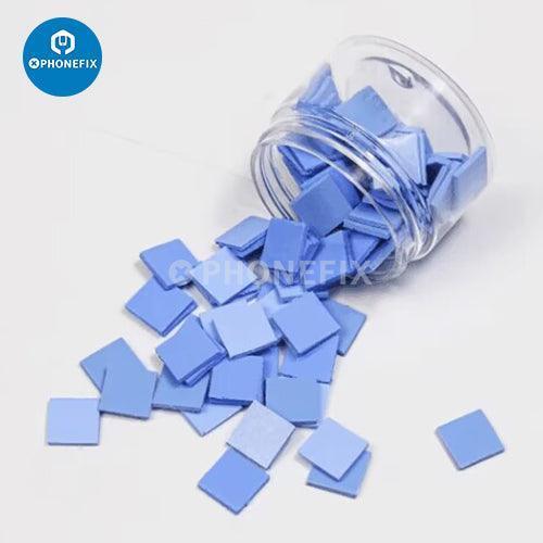 Pre-Cut Thermal Silicone Pads by PHONEFIX, 12x12x1.5mm, 100-pack for soldering, flexible insulation for electronic repairs.