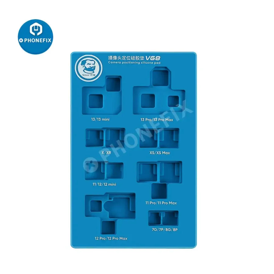 PHONEFIX MECHANIC V68 silicone pad for iPhone 7-13 Pro Max camera positioning, showing the soft, flexible silicone material.