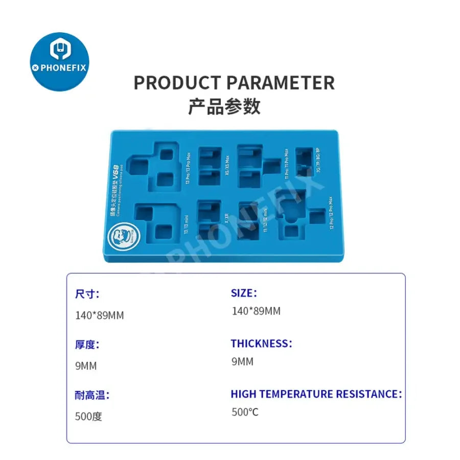 PhoneFix MECHANIC V68 silicone pad for iPhone 7-13 Pro Max, used for camera positioning and stabilization.