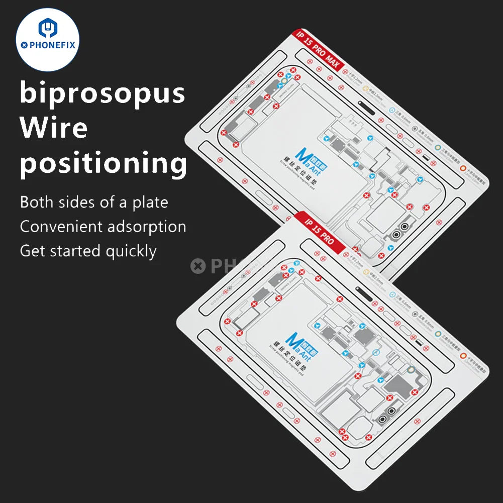 Silicone double-sided screw positioning magnetic pad for iPhone X-15 series by PHONEFIX, showing its silicone surface and magnetic features.