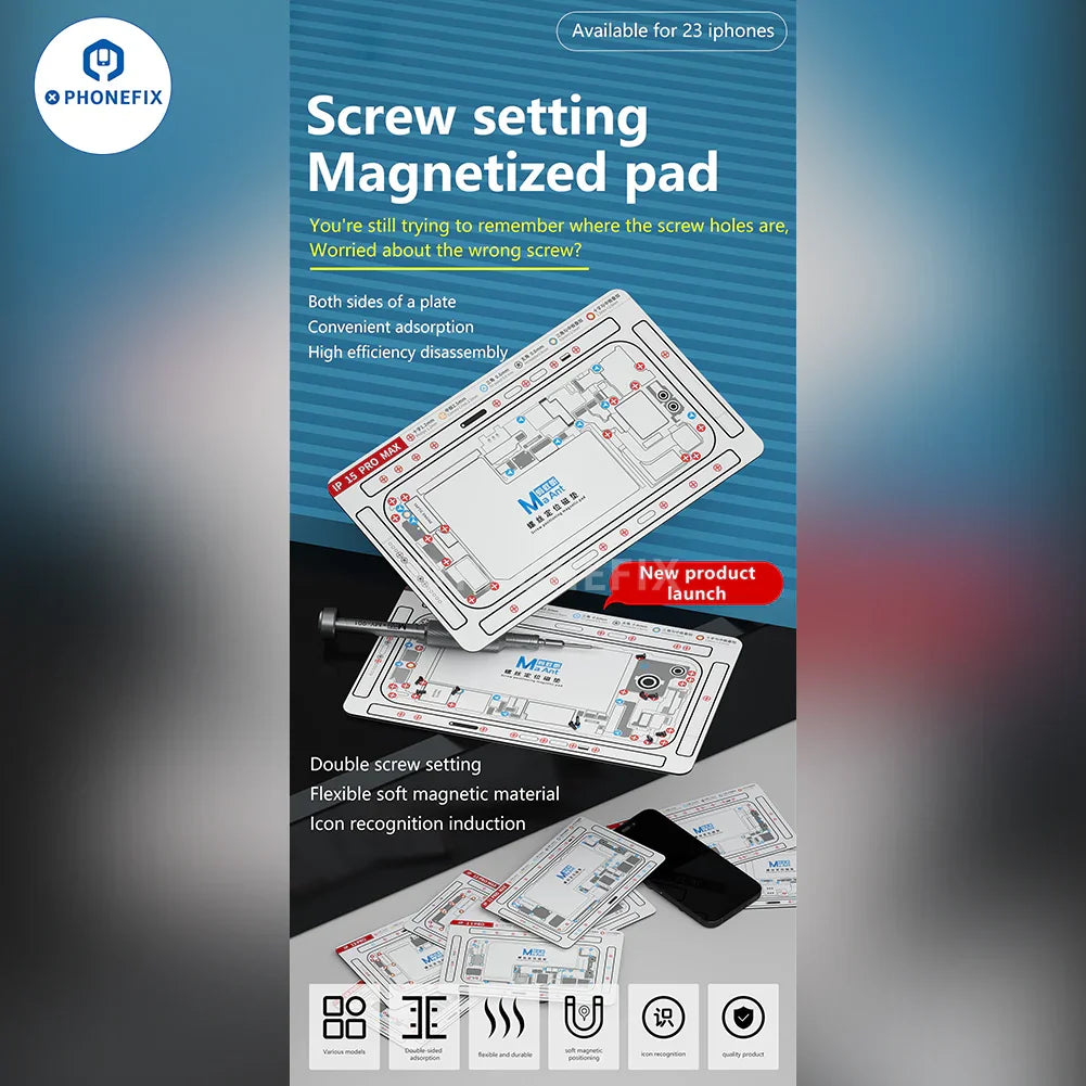 PHONEFIX double-sided silicone screw positioning magnetic pad for iPhone X-15 series, designed for precise screw placement.