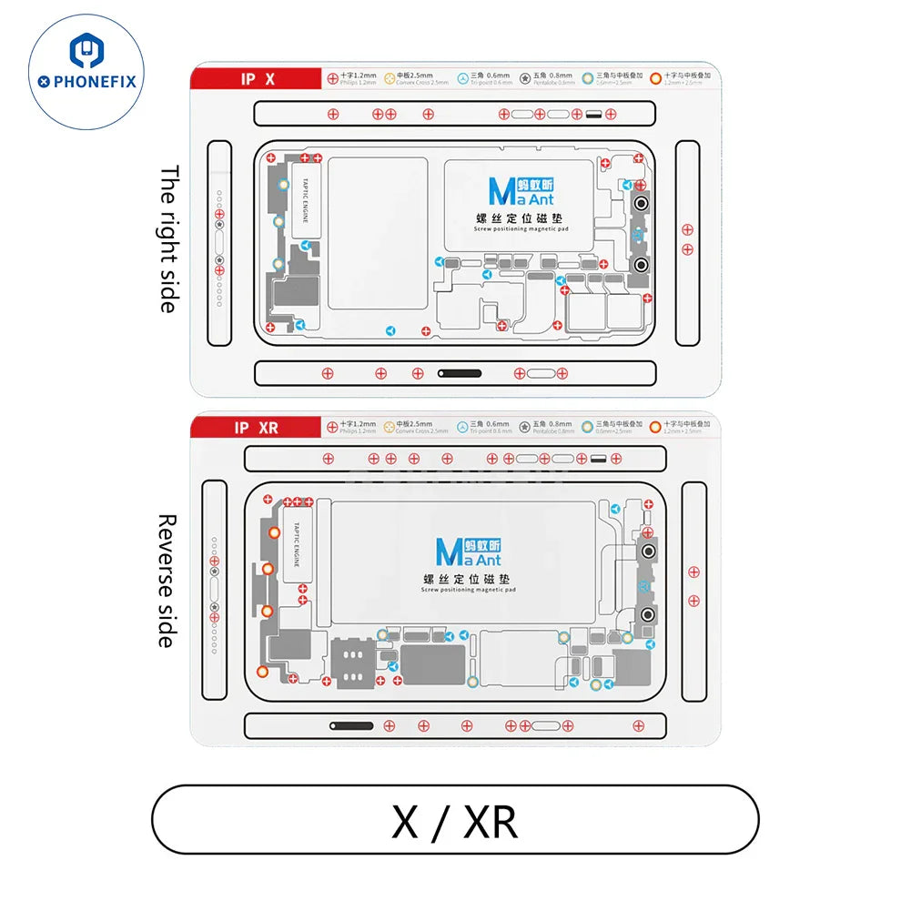 Double-sided silicone screw positioning magnetic pad for iPhone X-15 series by PHONEFIX, used for precise screw alignment.