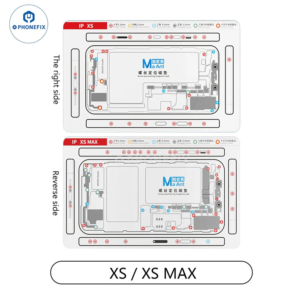 PHONEFIX double-sided silicone magnetic screw positioning pad for iPhone X to 15 series, helps with precise screw placement.