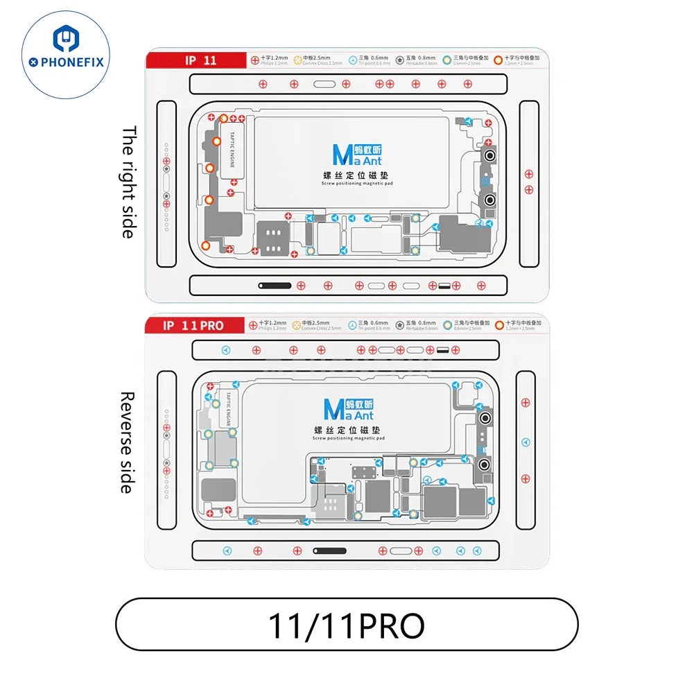 PHONEFIX double-sided silicone screw positioning magnetic pad for iPhone X-15 series, used for precise screw placement during repairs.