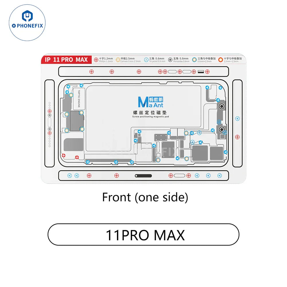 PhoneFix double-sided silicone screw positioning magnetic pad for iPhone X-15 series, used for precise screw alignment during repairs.