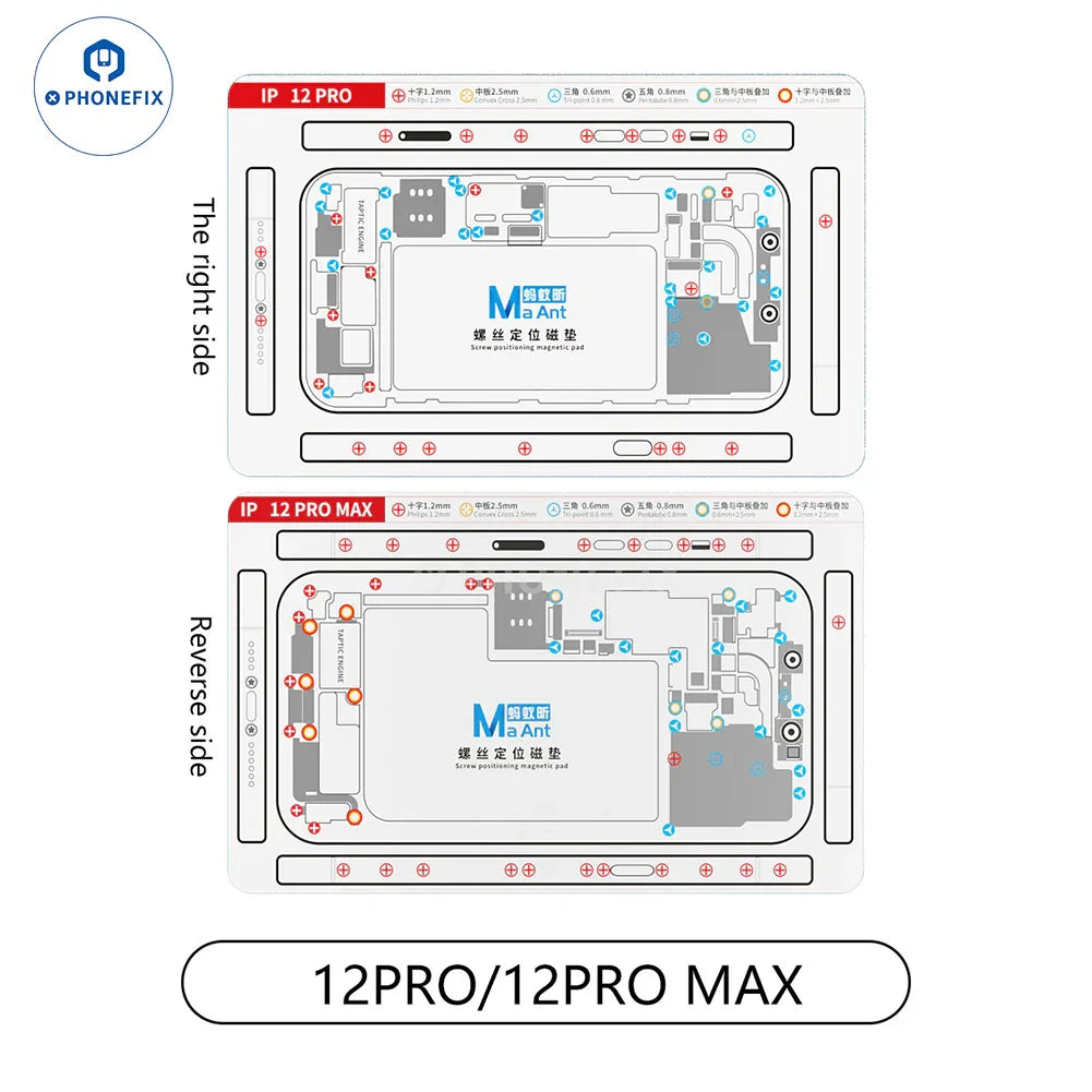 PHONEFIX double-sided silicone screw positioning magnetic pad for iPhone X-15 series, used for precise screw placement.