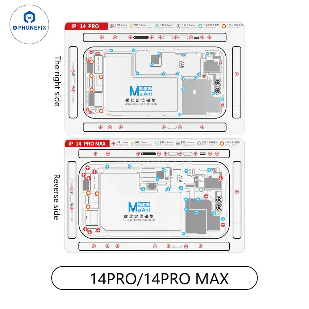 PHONEFIX double-sided silicone screw positioning magnetic pad for iPhone X-15 series, designed for precise screw alignment.