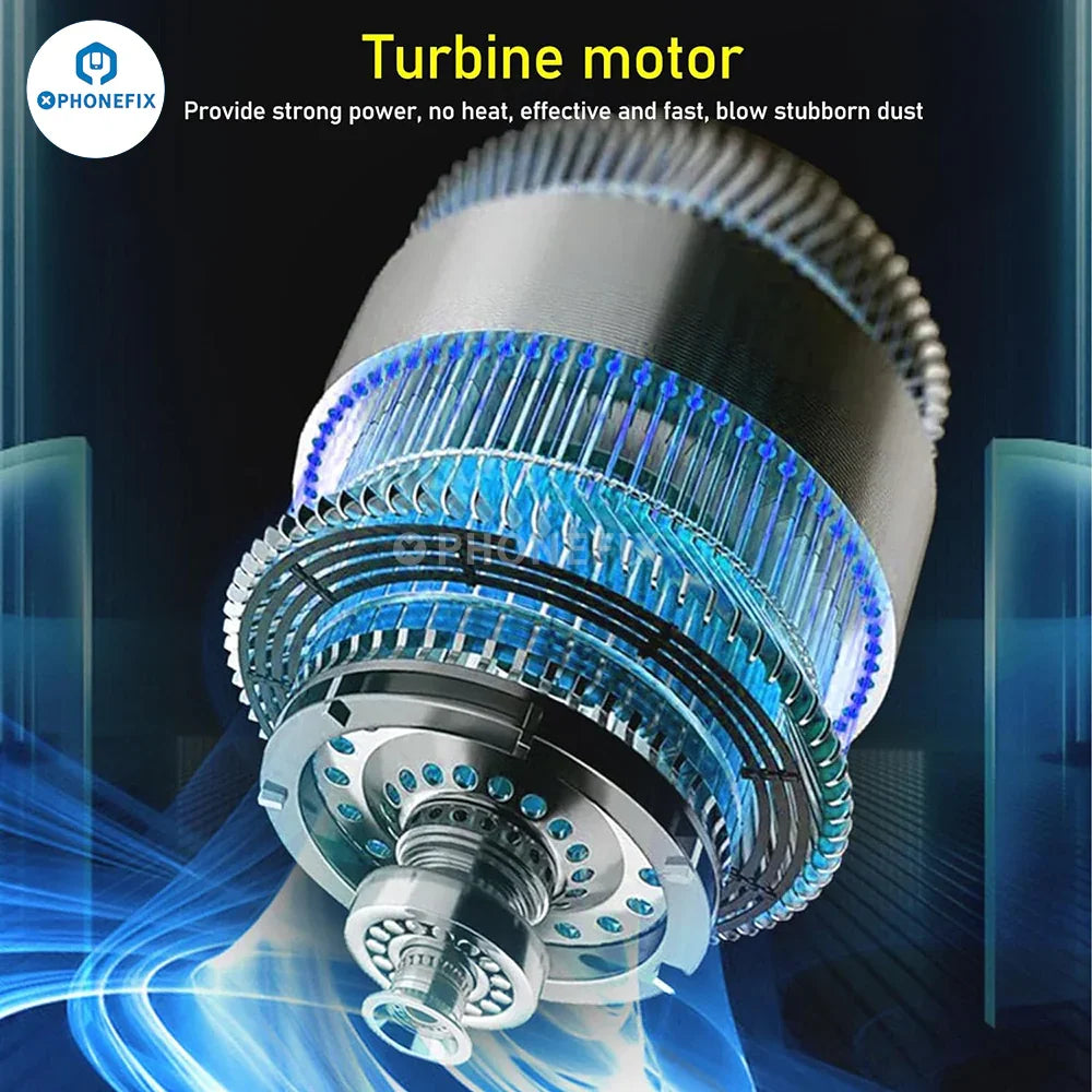 PhoneFix electric handheld turbofan dust removal fan used as smoke fume extractor with blowing and suction features.