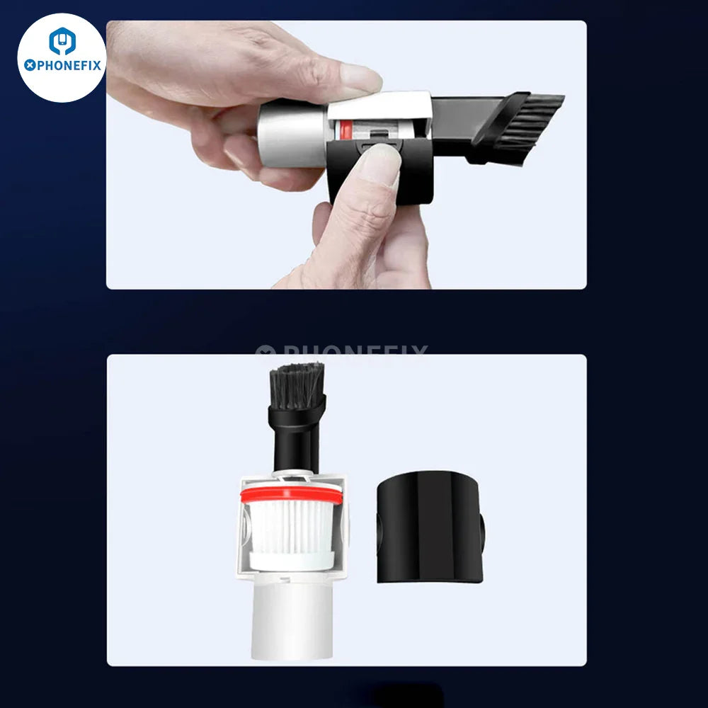 PhoneFIX electric handheld dust removal fan with blowing and suction functions for smoke, fumes, and cooling applications.