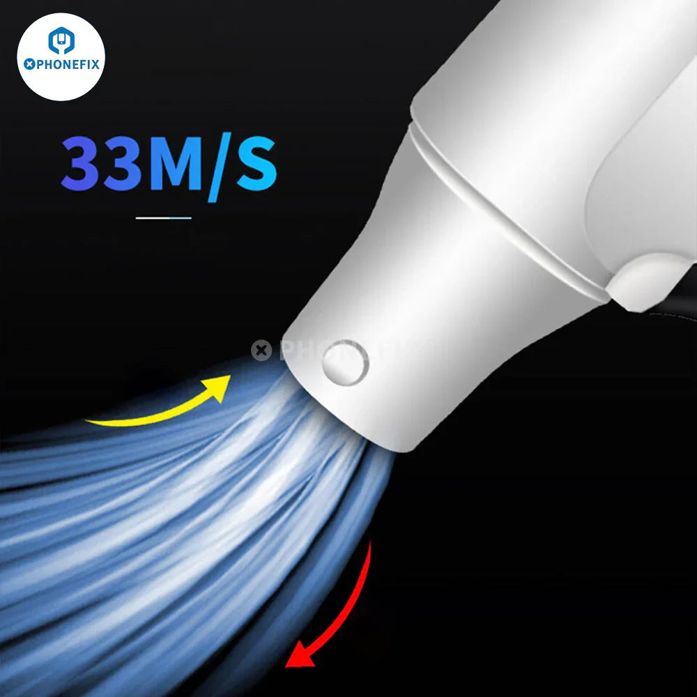 PhoneFix electric handheld turbofan dust removal fan with blowing and suction features, designed for smoke and fume extraction.