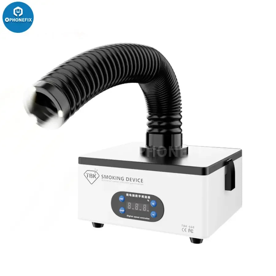 PhoneFix TBK-668 150W mini smoke fume extractor with strong suction for welding fumes, compact and portable design.