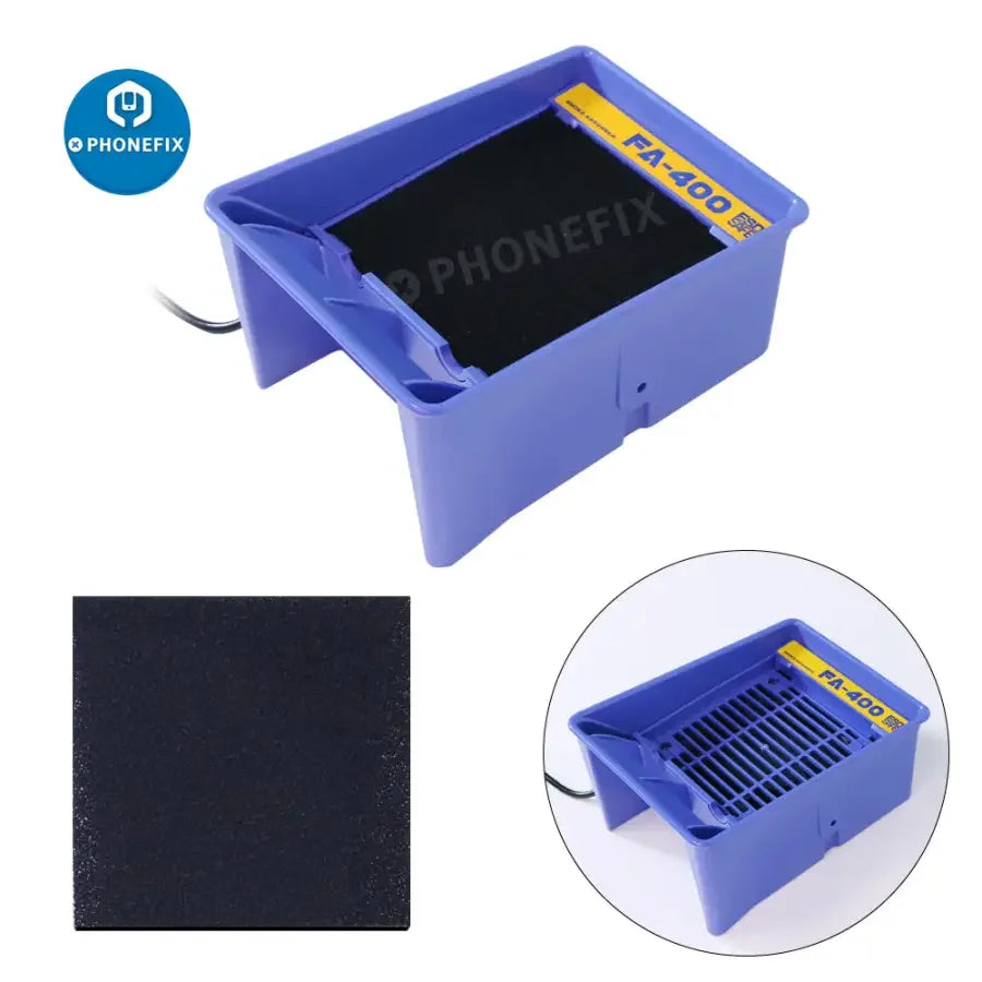 PHONEFIX FA-400 smoke fume extractor with 10 free activated carbon filter sponges for efficient air filtration.