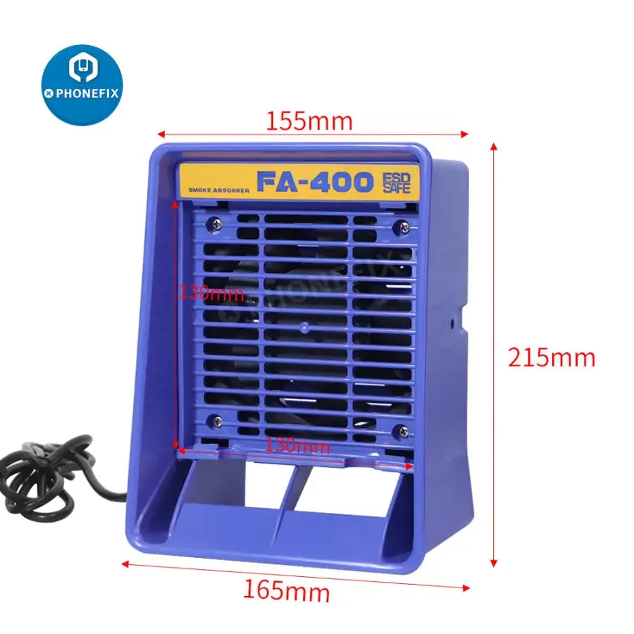 PHONEFIX FA-400 smoke fume extractor with 10 free activated carbon filter sponges, compact device for indoor air purification.