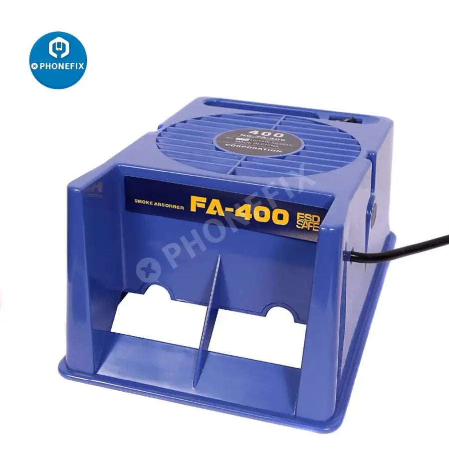 PhoneFIX FA-400 smoke fume extractor with 10 free activated carbon filter sponges for efficient air purification.