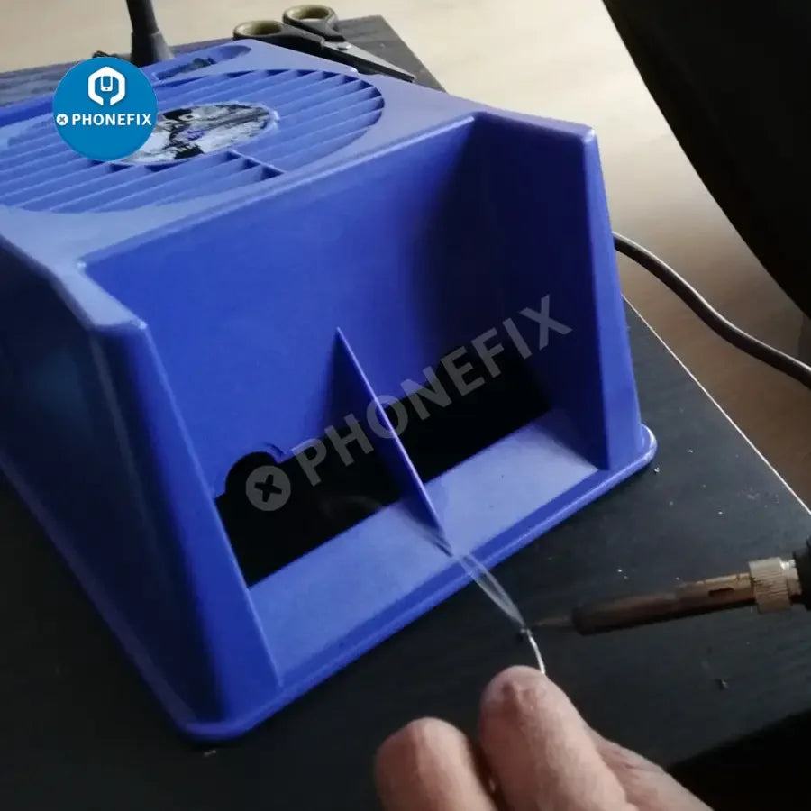 PHONEFIX FA-400 smoke fume extractor with 10 activated carbon filter sponges for efficient air purification.