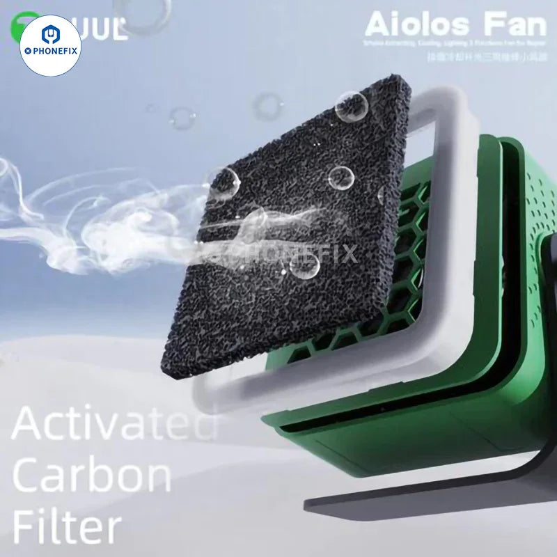 Ventilador Aiolos 2UUL con iluminación de refrigeración y extracción de humos de soldadura, extractor de humos PHONEFIX en acción.
