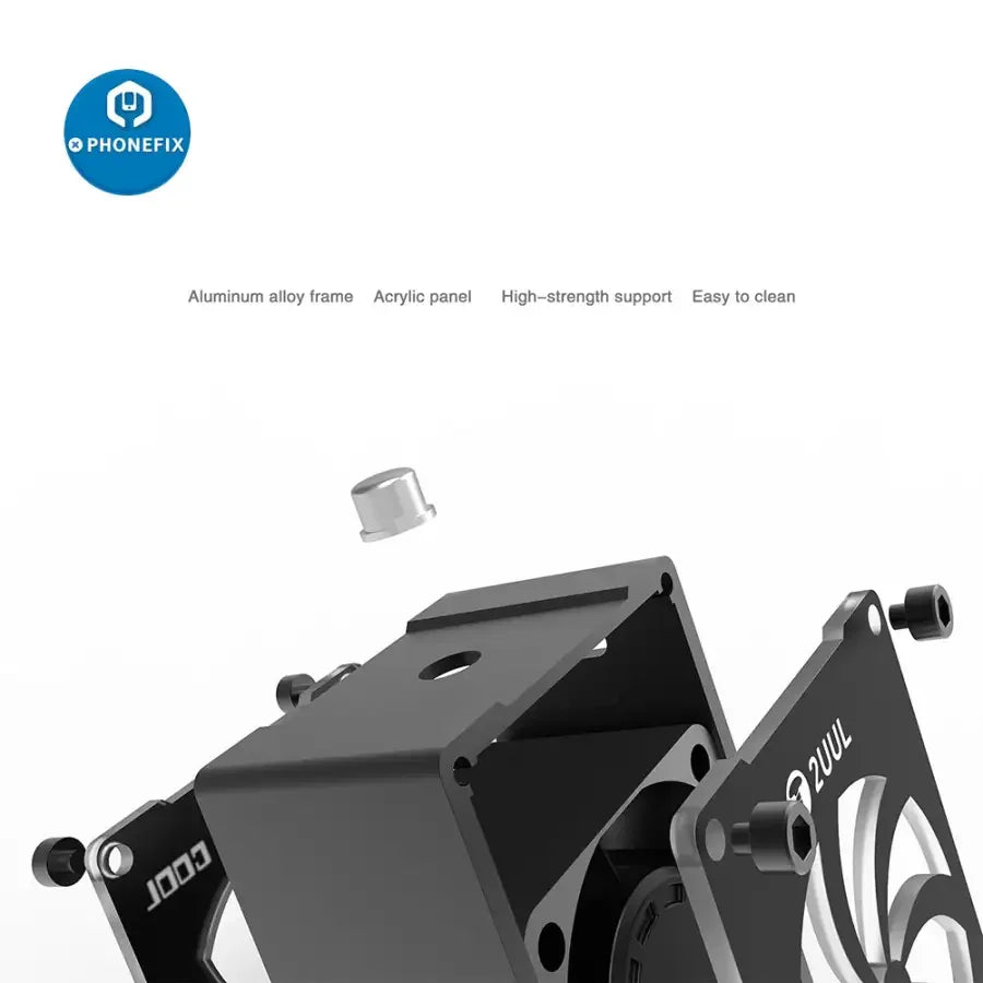 USB mini cooling fan and welding smoke extractor by PHONEFIX, compact smoke fume exhaustor for welding safety and ventilation.
