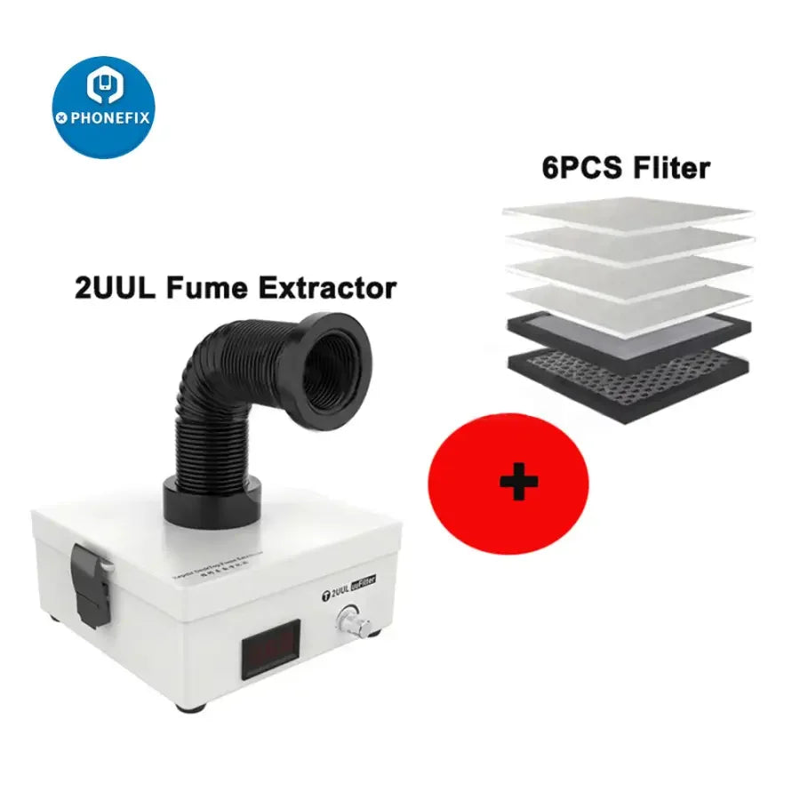 Mini soldering smoke cleaner and fume extractor for phone repair by PHONEFIX, with filter and compact design.