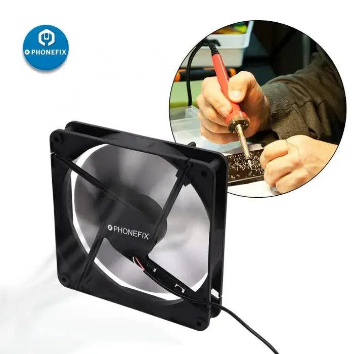 PhoneFIX 5V USB fan smoke absorber and air filter tool for solder iron fumes, compact smoke fume extractor for electronics work