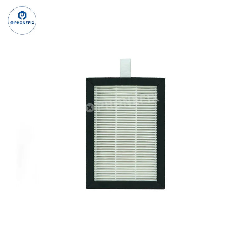 AIXUN ES02 Phone PCB soldering smoke extractor capturing fumes during phone repair, with a compact smoke fume extractor device.