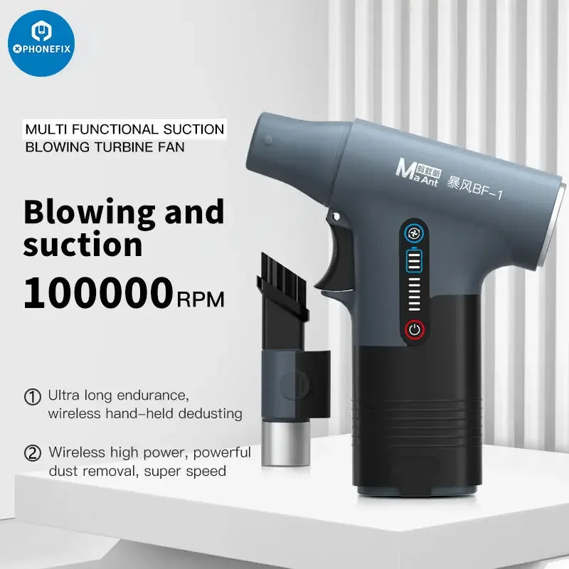 PHONEFIX MaAnt BF-1 Blowing Suction Turbine Fan Dust Cleaner Gun for smoke and fume extraction, handheld cleaning tool.