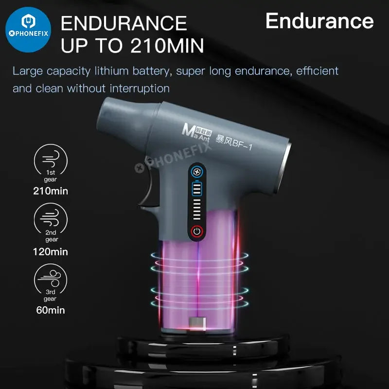 PHONEFIX MaAnt BF-1 smoke fume extractor and dust cleaner gun with blowing and suction turbine fan for cleaning fumes and debris.