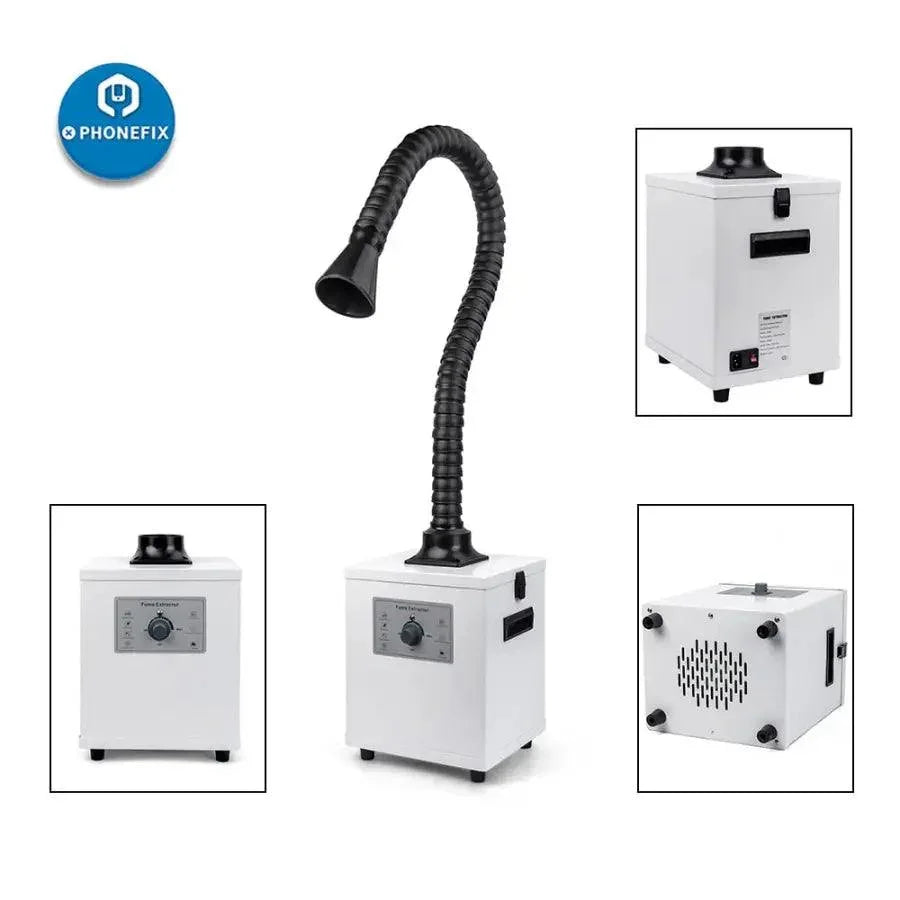 PhoneFix smoke extractor for soldering, purifies and absorbs fumes, compact smoke fume absorber for soldering work.