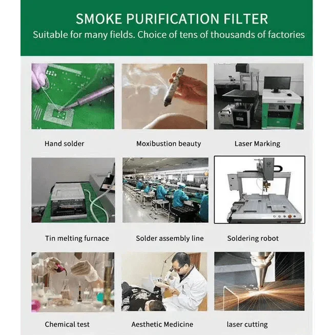 Phonefix smoke fume extractor for soldering, a portable smoke absorber and purifier for safe, clean work environments.