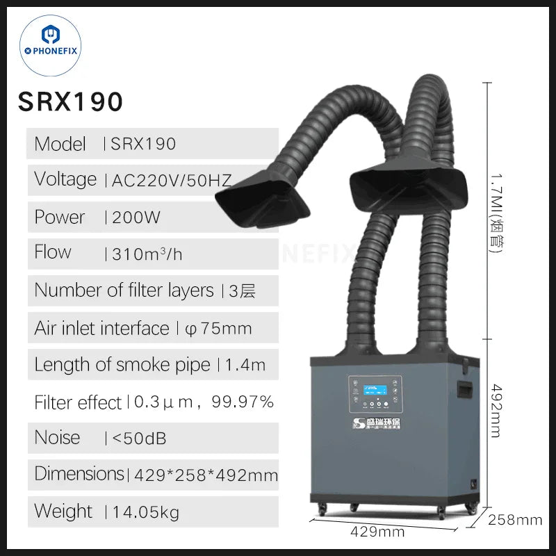 PhoneFix FUME Smoke Extractor for soldering, smoke absorption and purifying, compact device with filter system for clean work environment