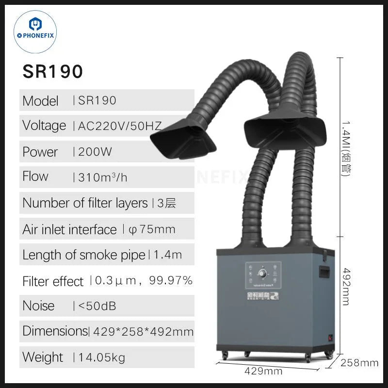 PhoneFix FUME Smoke Extractor for soldering, absorbs and purifies soldering fumes, compact and efficient smoke absorber device.