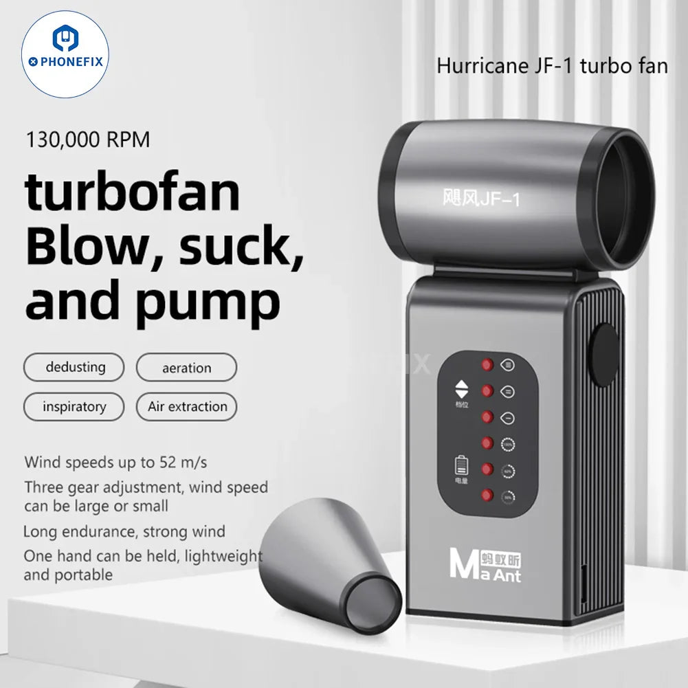 MaAnt Hurricane Violent Blower handheld smoke fume extractor with mini turbo jet fan for efficient air extraction by PHONEFIX