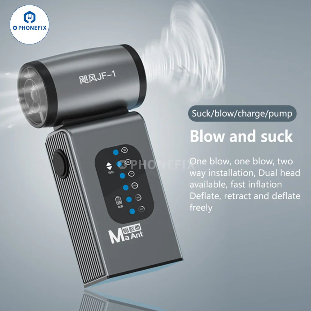 MaAnt Hurricane Violent Blower handheld smoke fume extractor with mini turbo jet fan by PHONEFIX, used for fume extraction.
