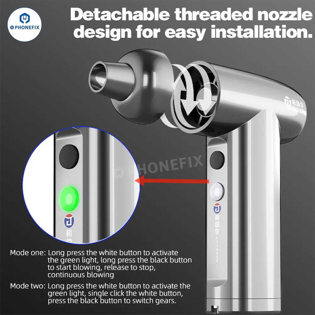 PhoneFix JTX FF91 rechargeable ultra-high wind dust fan used as a smoke fume extractor with powerful airflow.
