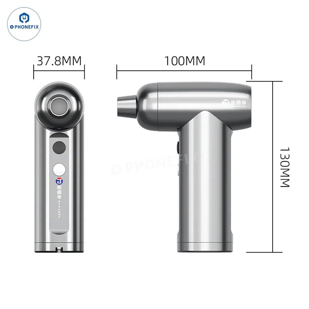 PHONEFIX JTX FF91 rechargeable ultra-high wind dust and smoke fume extractor fan, showing its compact design and powerful airflow.