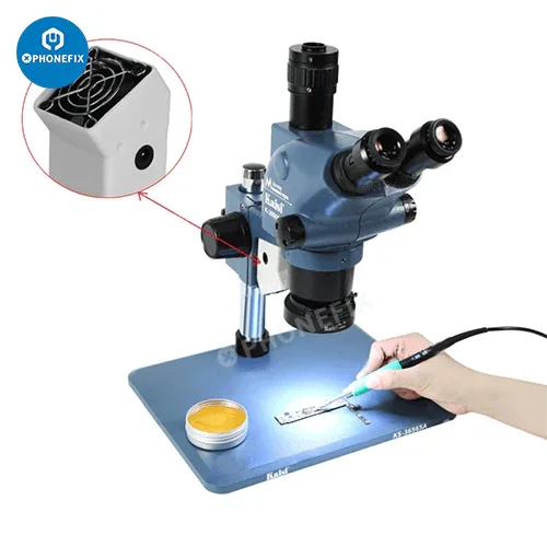 Kaisi Mini Microscope Exhaust Fan Soldering Smoke Fume Extractor by PHONEFIX, compact device for removing soldering fumes and smoke.