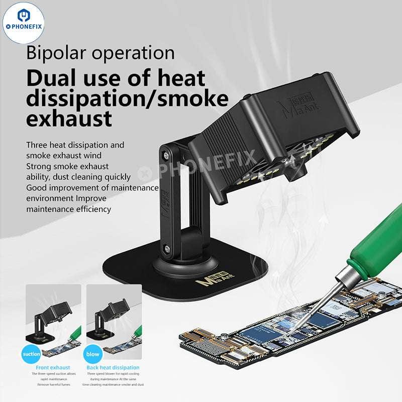 MaAnt M066 rechargeable UV curing cooling fan used as a smoke fume extractor for industrial and electronic applications.