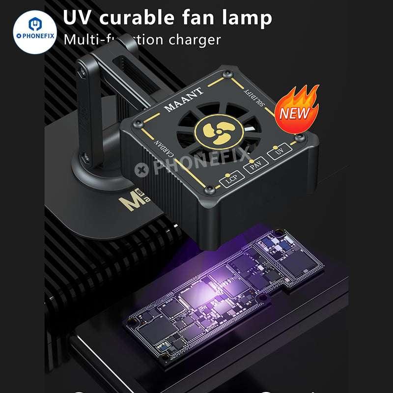 MaAnt M066 rechargeable UV curing cooling fan with smoke fume extractor for efficient UV light and heat management.