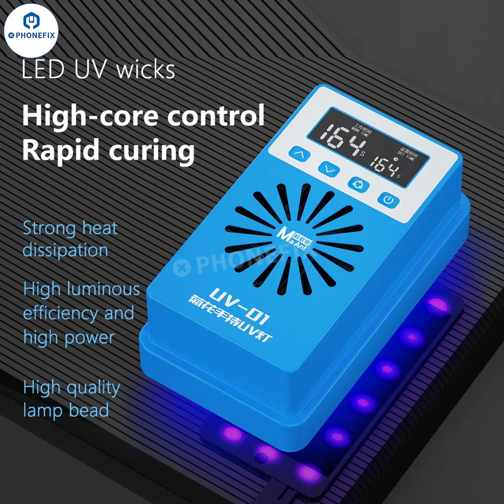 PhoneFix MaAnt UV-01 MY-01 UV curing lamp cooling fan used for smoke fume extraction and heat dissipation in electronics repair.