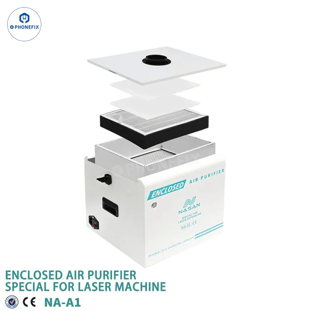 PHONEFIX NASAN NA-A1 Laser Fume Extractor and Air Purifier with dust cover, designed for smoke and fumes removal.