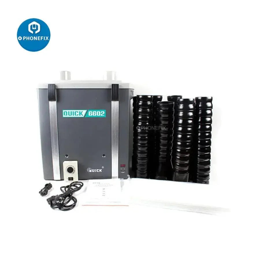 Phonefix QUICK 6602 smoke fume extractor with double tubes, air cleaner, 120W, 220V for efficient smoke and fume removal.